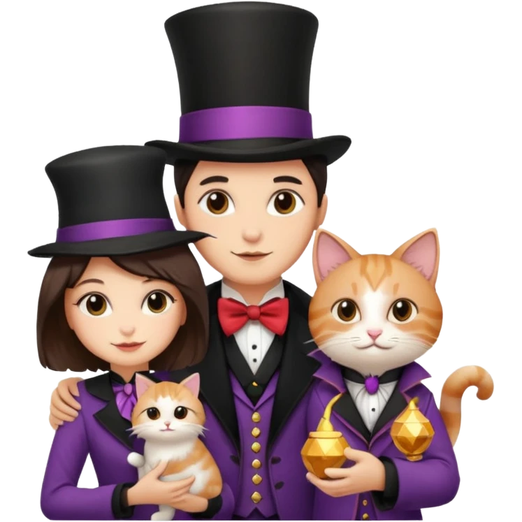 magician couple and their pet cat emoji