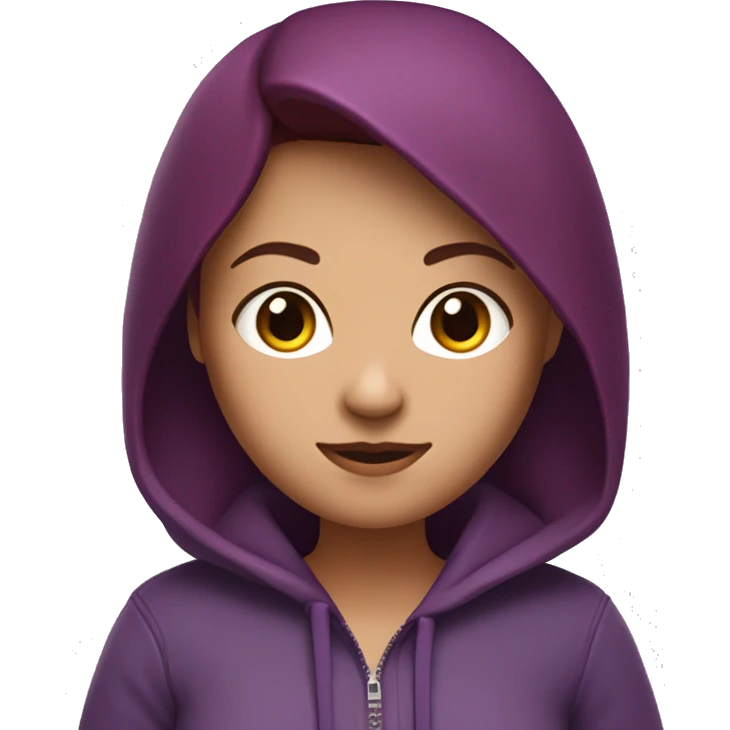 memoji of a woman with a laptop in front, 
apple-style,
modern,
dark red hair,
purple zip-hoodie,
computer in hand, 
white skin, 
an avatar image gonna be round  emoji