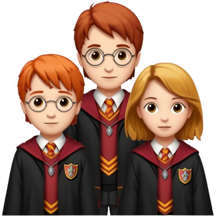 harry potter, ronald weasley and hermione granger in gryfinndor uniform emoji