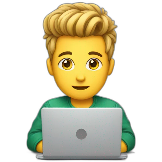 Cute programmer on his laptop looking front with a quiff as a hair emoji