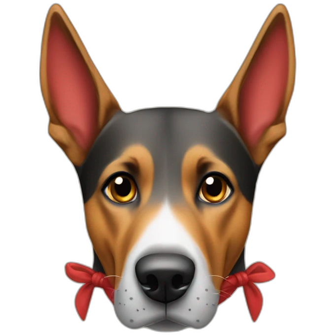 Coonhound/German Shepherd dog wearing small plain red bandana walking with left floppy ears emoji