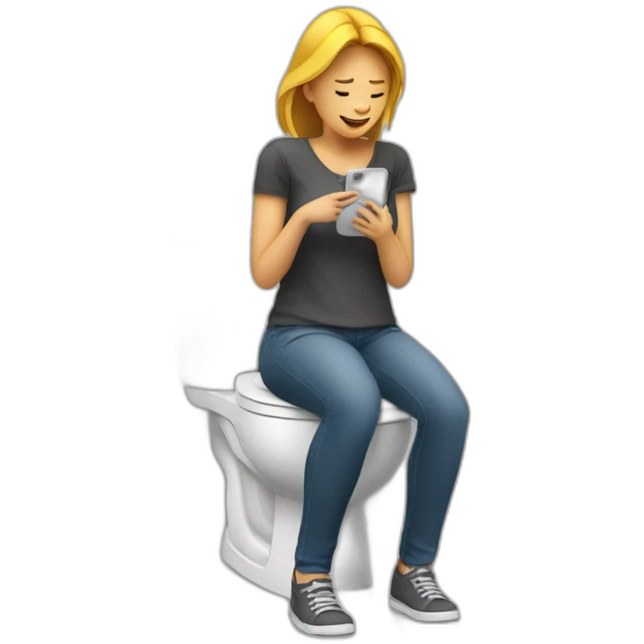 woman waiting on the toilet with her phone emoji