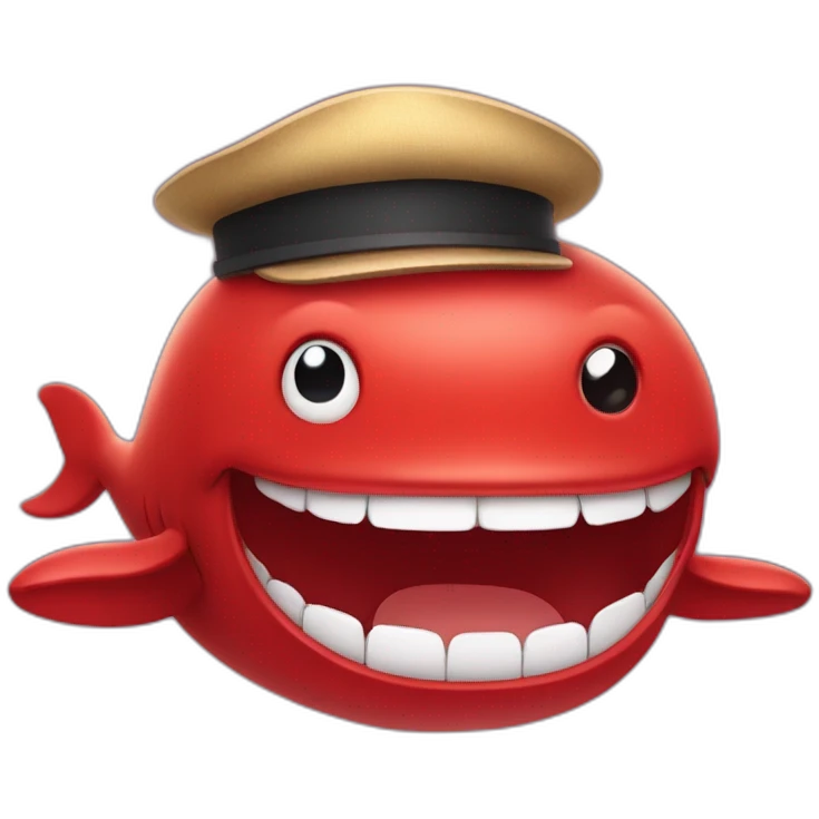 Red whale in a hat smiling  emoji