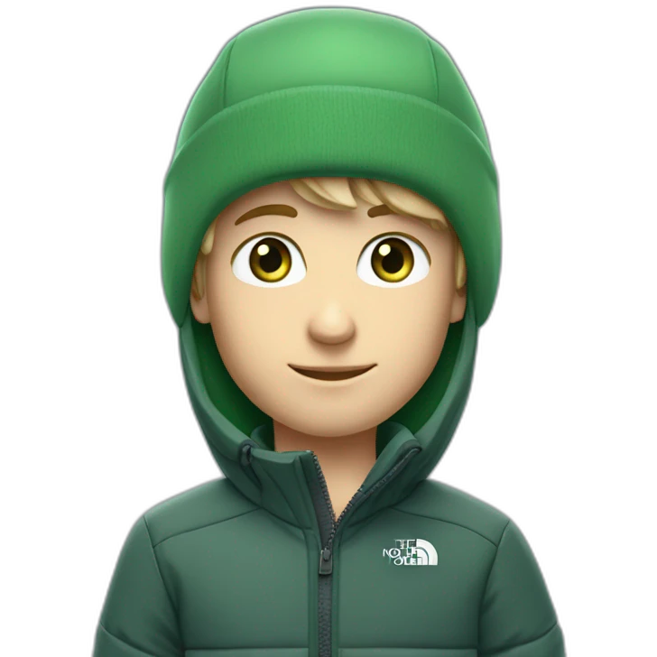 white boy,green eyes with noth face cap winter,zip north face mi-long hair emoji