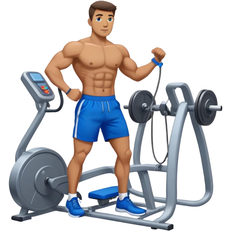 standing fit man with blue shorts cable-machine-exercise emoji