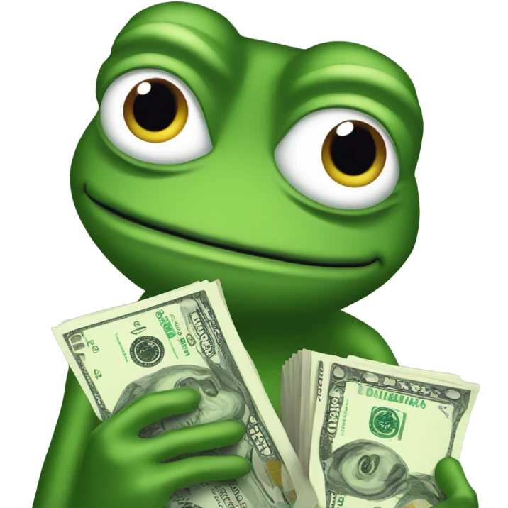 pepe the frog holding up a stack of dollar bills emoji