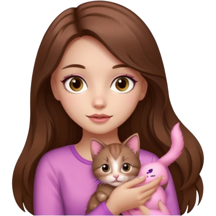 Pretty girl long hair Brown makeup pink kitten emoji