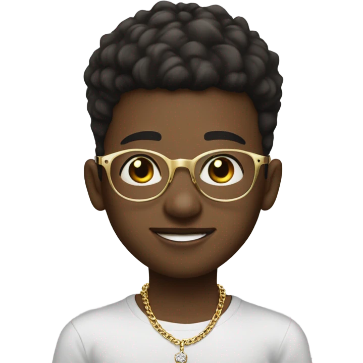 Boy with round clear glasses and low taper fade and a real gold necklace and a diamond bracelet emoji