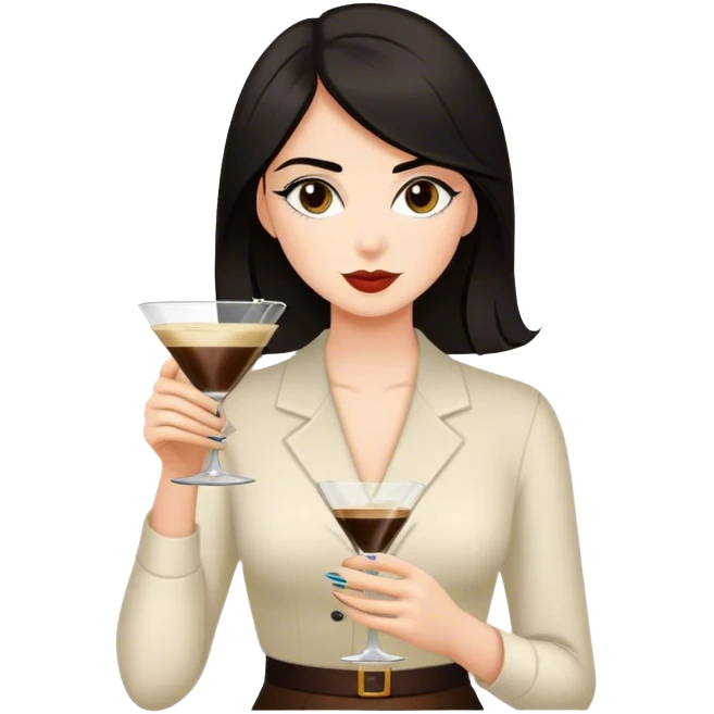 brunette hair down girl black hair drinking an espresso martini emoji