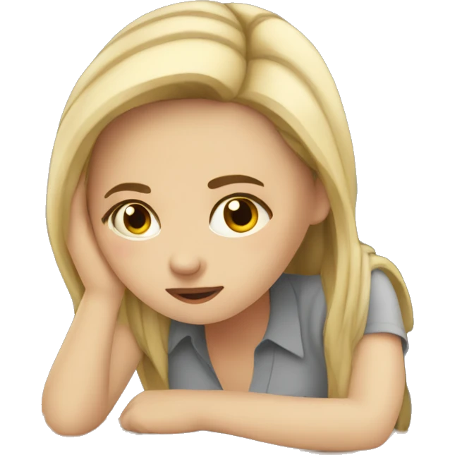 Tired white girl at desk  emoji