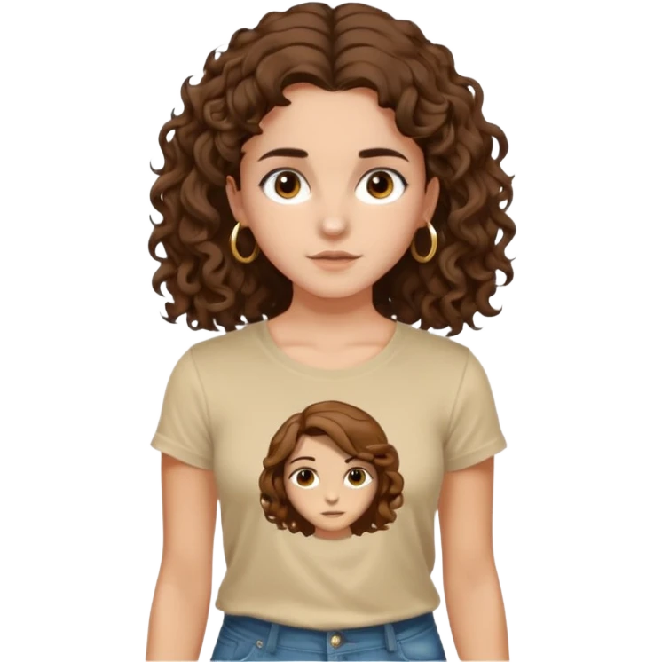 full body, very beautiful italian girl, dark brown eyes, looking like Emma Watson, with curly and big volume very bright brown hair, and a golden piercing ring in nose on left side, pulling up

 emoji