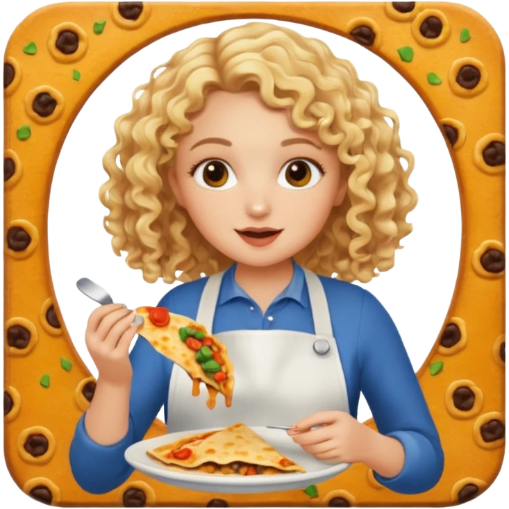 mujer con pelo rubio rizado comiendo quesadillas quemadas sabor bebé. emoji