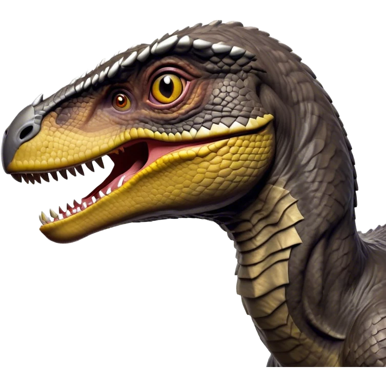 Cinematic Noble Jurassic Velociraptor Portrait Emoji, Poised and menacing, with a sleek, muscular build clad in dark, scaly skin reminiscent of Jurassic Park’s iconic raptor, a sharply curved snout and piercing, intelligent eyes that exude predatory cunning, Simplified yet boldly defined features, highly detailed, glowing with a cool, ominous radiance, high shine, intelligent and relentless, stylized with an air of cinematic prehistoric authority, focused and alert, soft glowing outline, capturing the essence of a watchful and confident Jurassic Velociraptor that appears ready to dash out of the screen with effortless power! emoji