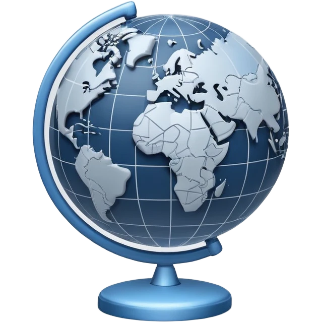 Minimal 3D emoji style globe combined with stock market chart, global financial market icon, clean professional look, neutral blue and gray tones, simple shading, transparent background, modern design, no flags, no text emoji