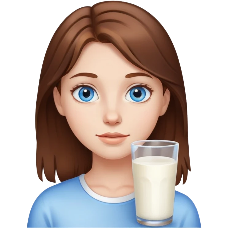 Brown hair blue eyed girl with milk on face emoji