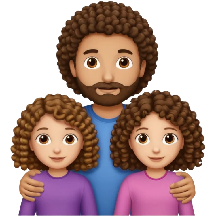 Brown dad with his two daughtersbone who is 5 and has curly hair and one who isn3 who has curly hair brown also emoji