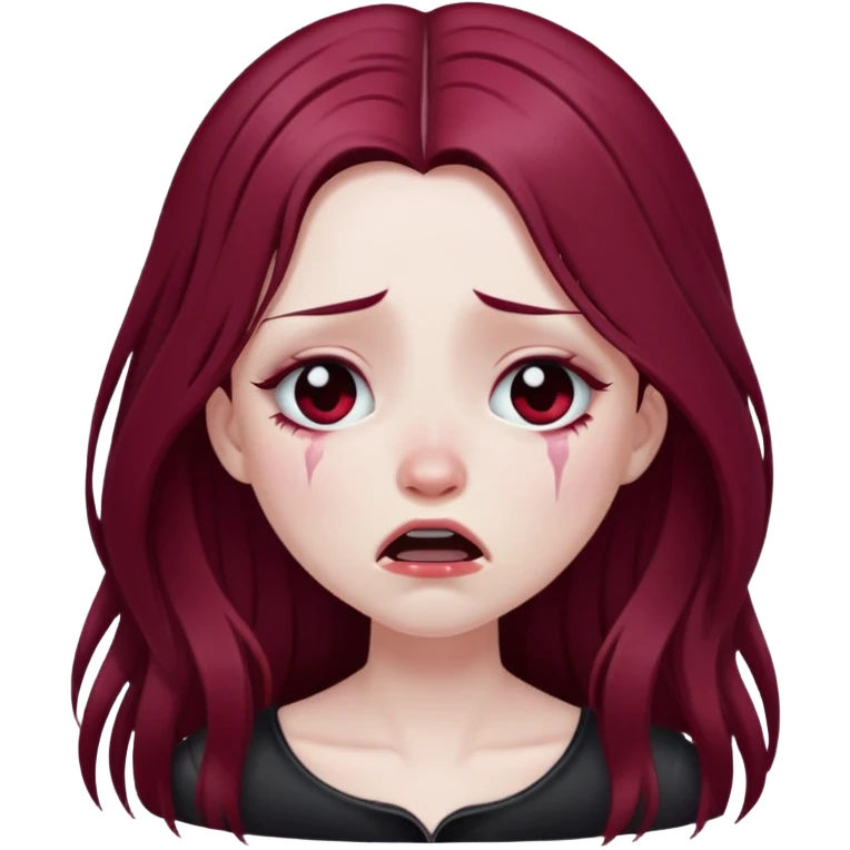 goth girl long burgundy hair crying emoji
