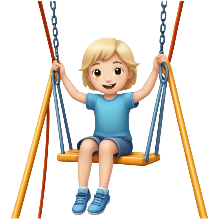 a child swinging on a playground swing, cheerful and playful emoji