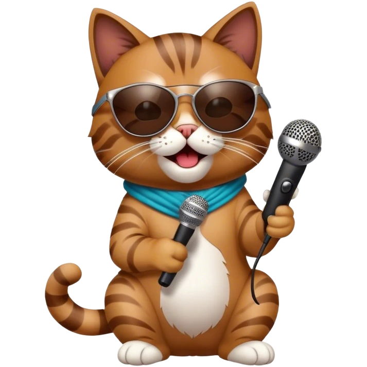 Cat with sunglasses singing with a mic like a rockstar emoji