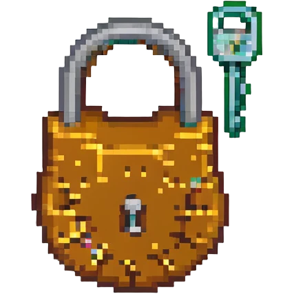 pixel art of a padlock with a key next to it emoji