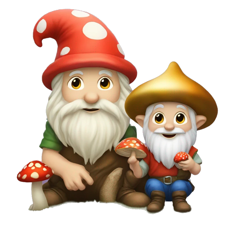 Gnome holding a mushroom while a fairy sitting on the mushroom  emoji