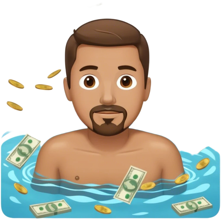 Man with short brown hair and a goatee swimming and a pile of money emoji