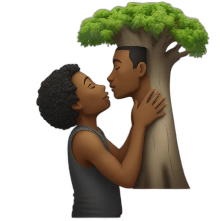A black man kissing a baobab tree With lots of love emoji