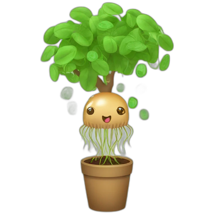 Cute brown jellyfish planting money tree emoji