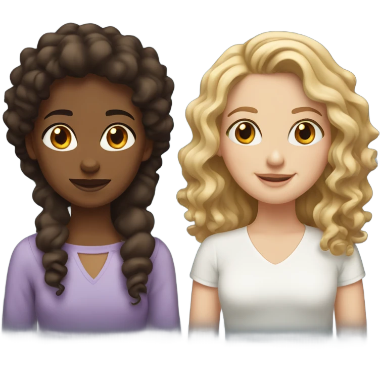 1 brown girl with curly hair and 2 brunette white girl with wavy hair emoji