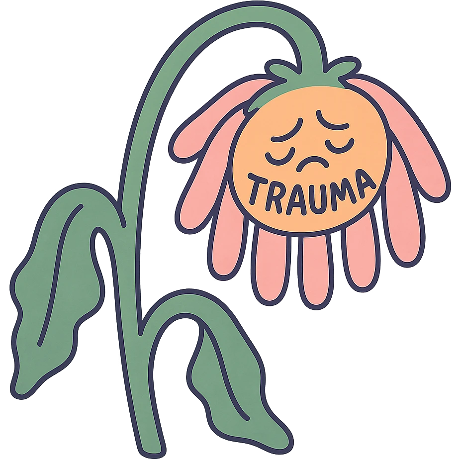 trauma as a wilted flower emoji