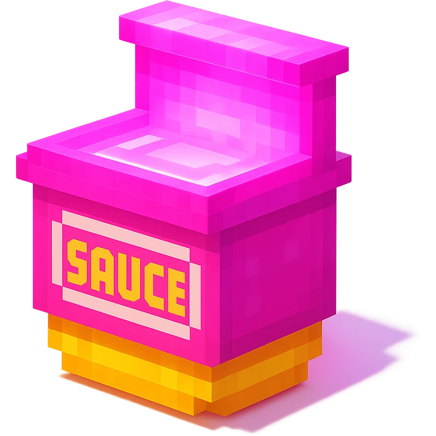сделай соус из фастфуда розовый светящийся с надписью sauce, no background  emoji