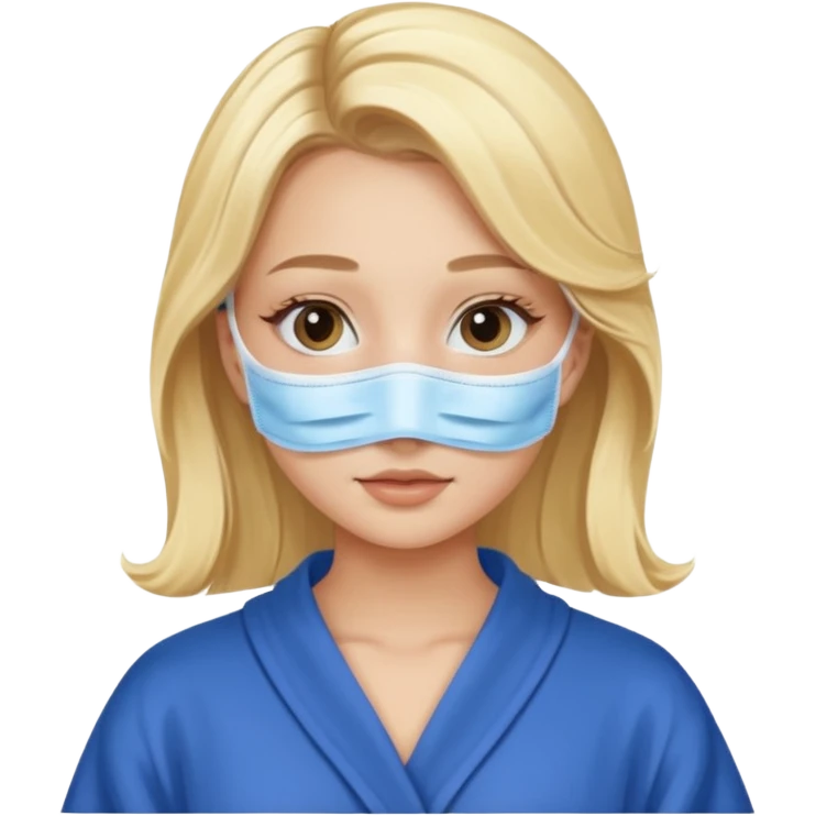 Blonde hair girl with a beauty face mask and a blue robe on emoji