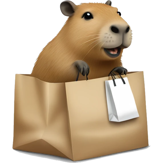 Capybara with a white and black shopping bag emoji