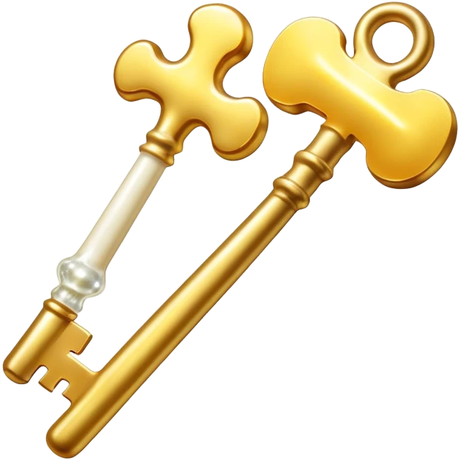 Radiant vitamin K2 appearing as a bright golden key next to a bone that glows with a magical light. The key and bone are connected by shimmering particles, showing how K2 unlocks bone strength and health. emoji