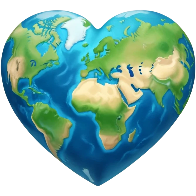 Earth shaped like a heart, showing continents and oceans emoji