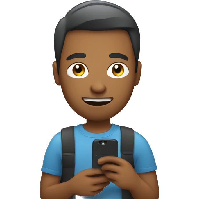 Blogger with smartphone recording himself emoji