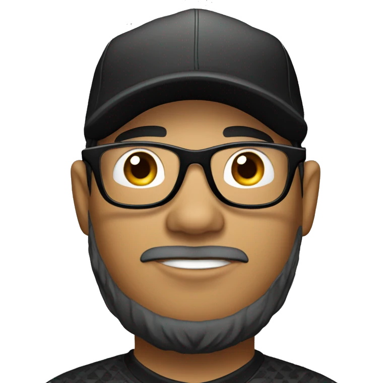 filipino golfer face wearing black rimmed glasses, with light beard, and black cap emoji