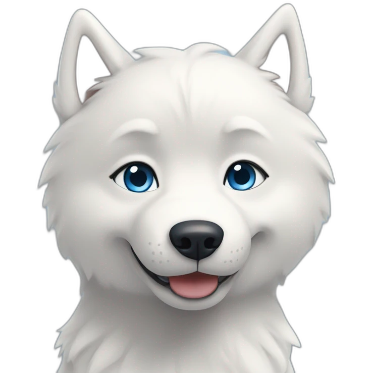 Husky blanc yeux bleu poil un peu court et souriant emoji