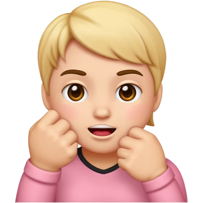 Emoji with fist pushing against checks and blushing  emoji