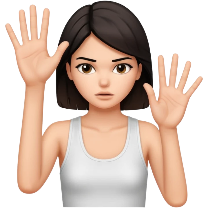 kendall jenner looking anoyed and showing one palm which is small signalising stop emoji