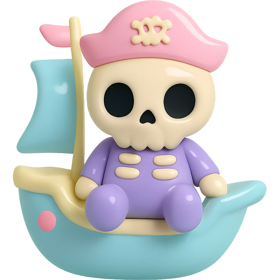 pirate ship, smooth glossy pastel colors, designer toy aesthetic, vinyl figure style emoji