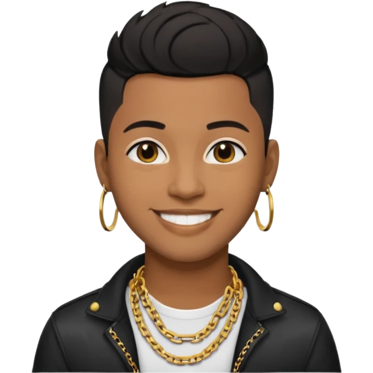 30-year-old brown-skinned music producer, short black undercut hair, gold chain, modern style, smiling emoji