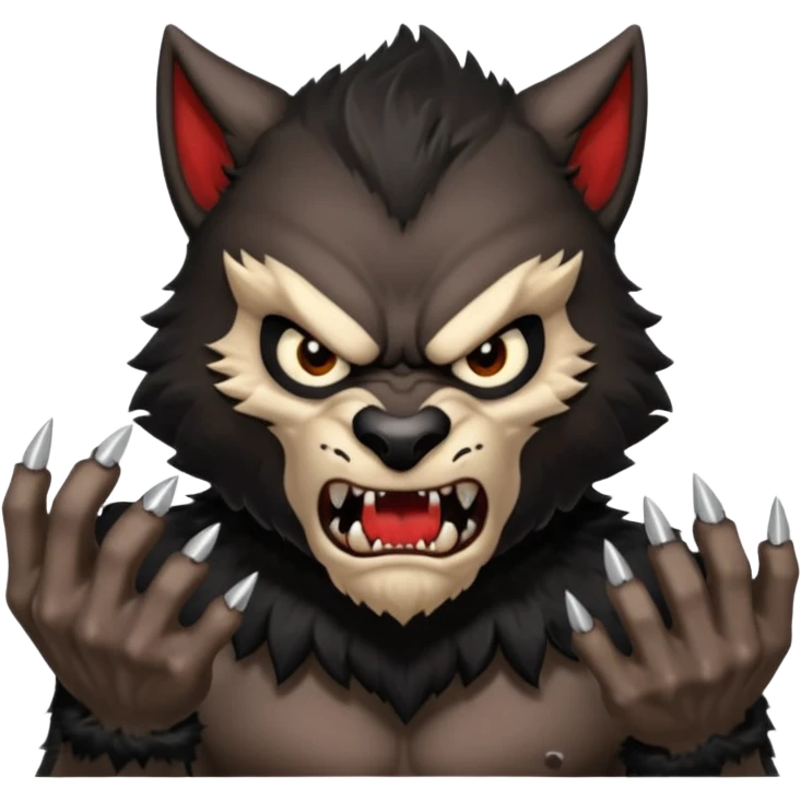Create an emoji of Werewolf half bodied till waist sharp nails angry face black  emoji
