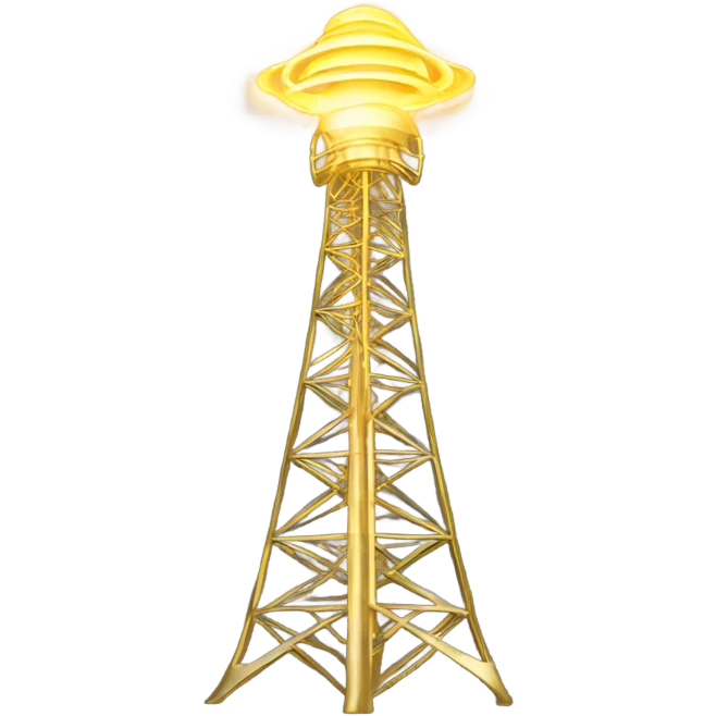 A tall broadcast tower icon emitting golden signal waves, with glowing accents, symbolizing four years of membership loyalty emoji