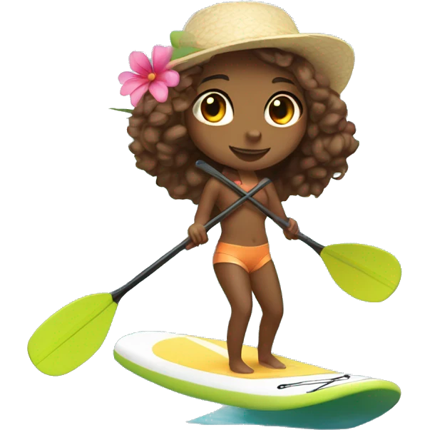 cute paddle boarding girl, with flower in her hair emoji