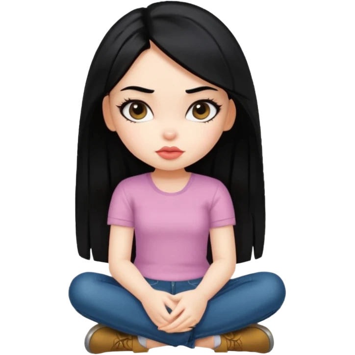 a pretty bratz fair girl with black hair sitting bored emoji