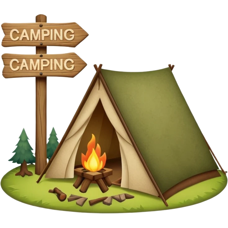 Wooden Camping sign made of felt texture, scrapbooking style, transparent background emoji