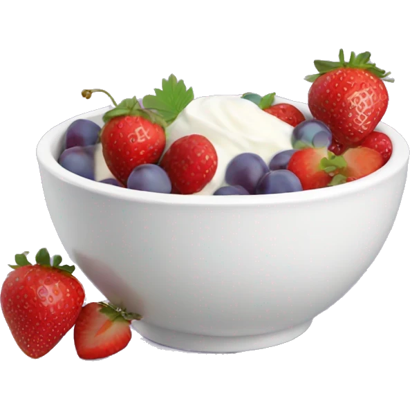 fruit yogurt bowl with strawberries and grapes emoji