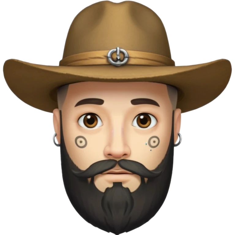 Bearded figure — large hat, faint horn symbols, tattoo on face emoji
