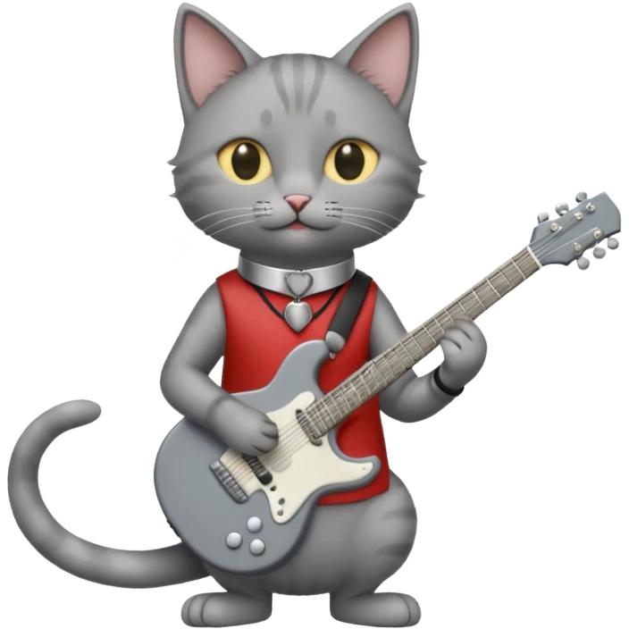 thin grey cat play guitar, long full body emoji